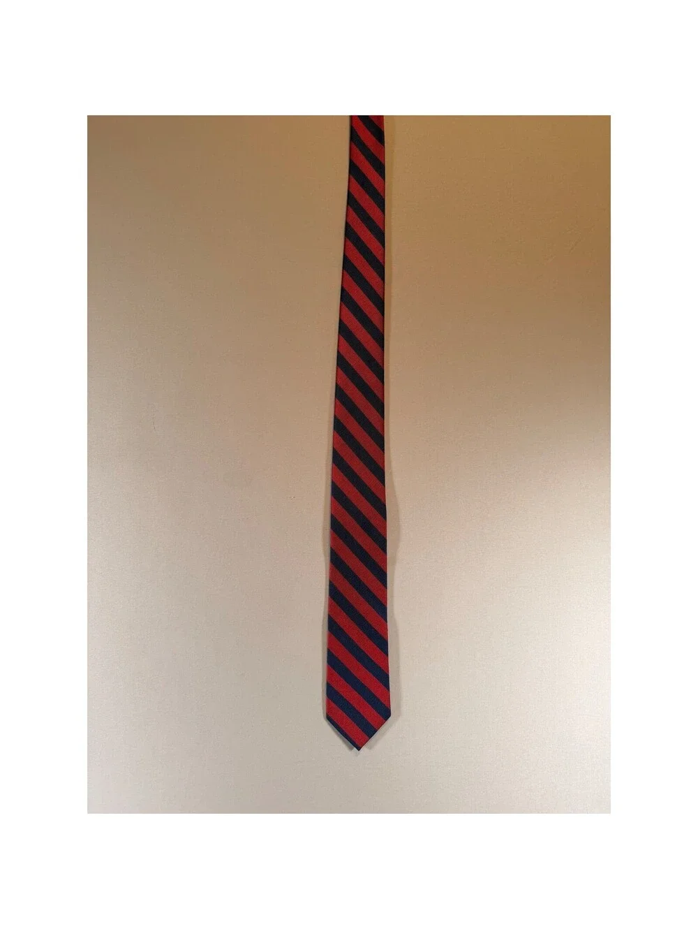 J.Crew Mens Silk Tie Red Navy Blue Diagonal Stripe Rep Weave Necktie Classic